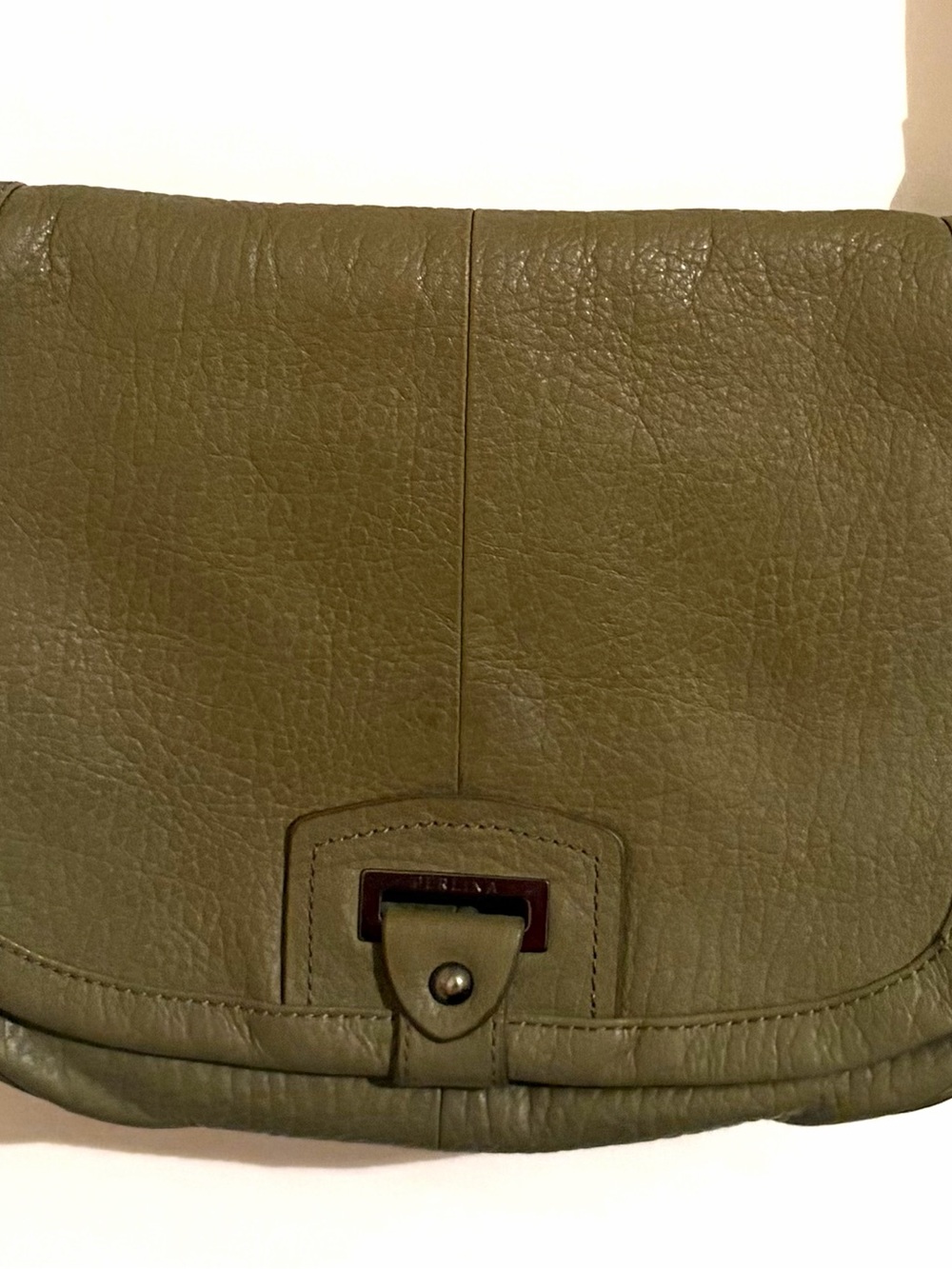 Perlina Genuine Leather Olive Taupe Crossbody Shoulder Bag